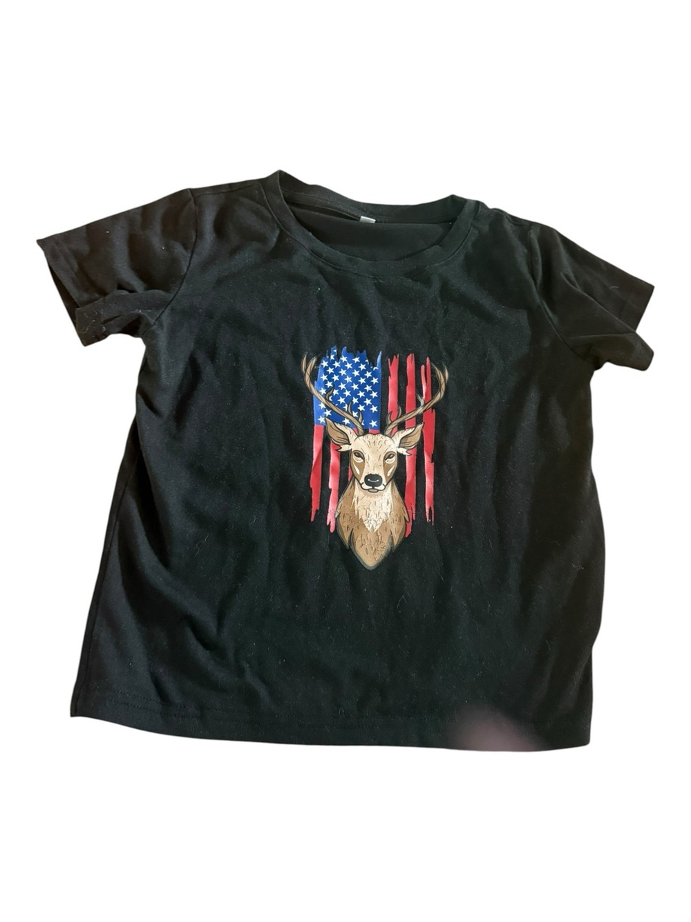 Kids6Y Black Graphic T-Shirt Deer & American Flag